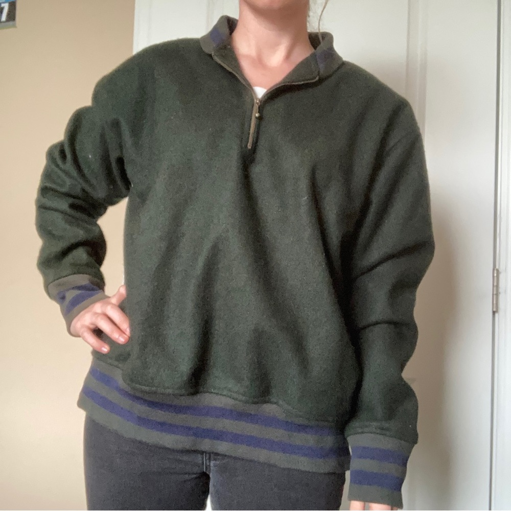 Fargo Clothing & Supply 1/4 (quarter) Zip Wool Pullover Men's M Dark Green Navy